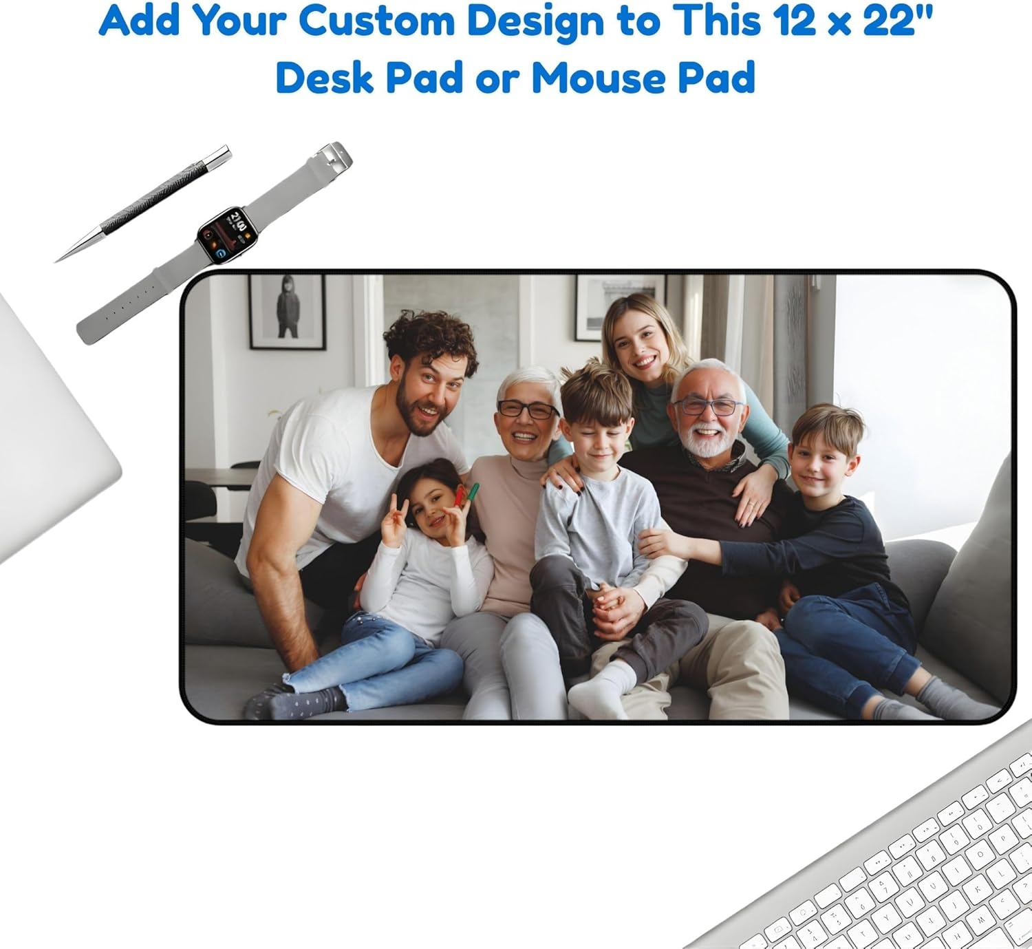Custom Desk Pad – Personalized Photo Text Logo Mouse Mat, Large Computer Desk Mat for Gaming & Office, Non-Slip Playmat- 22" x 12"