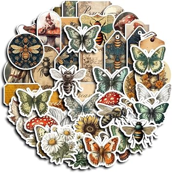 Bomichi 100 Pcs Vintage Insects and Botany Stickers for Journaling, Apothecary Label Sticker with Deep in the Forest Theme Vinyl Stickers for Water Bottle Laptop Computer Skateboard Bumper