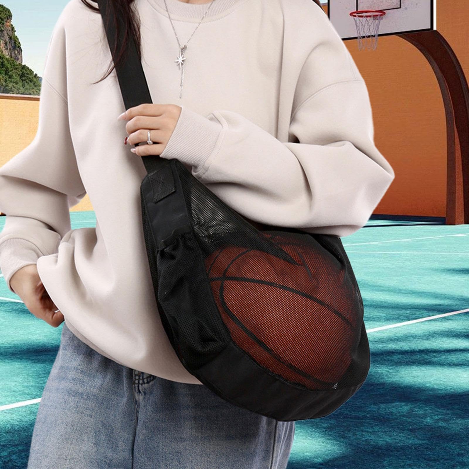 kowaku Basketball Bag Sport Equipment Storage Net, Practical Single Ball Bag Adjustable Strap for Bowling Softball, Black