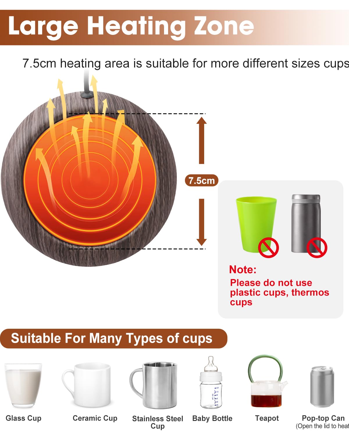 MYMULIKE JRBD-SMW-DE Calentador de tazas de café y té USB 45°C acero aluminio marrón