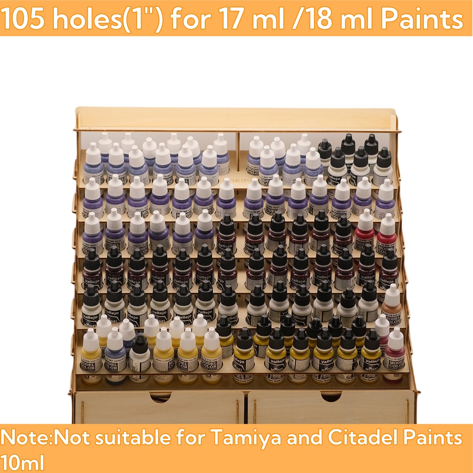 Modułowy drewniany organizer na farby rzemieślnicze, pomieści 105 butelek farb Vallejo, 14 pędzli, 2 szafki i miniaturowe stojaki, stojak do przechowywania narzędzi artystycznych do