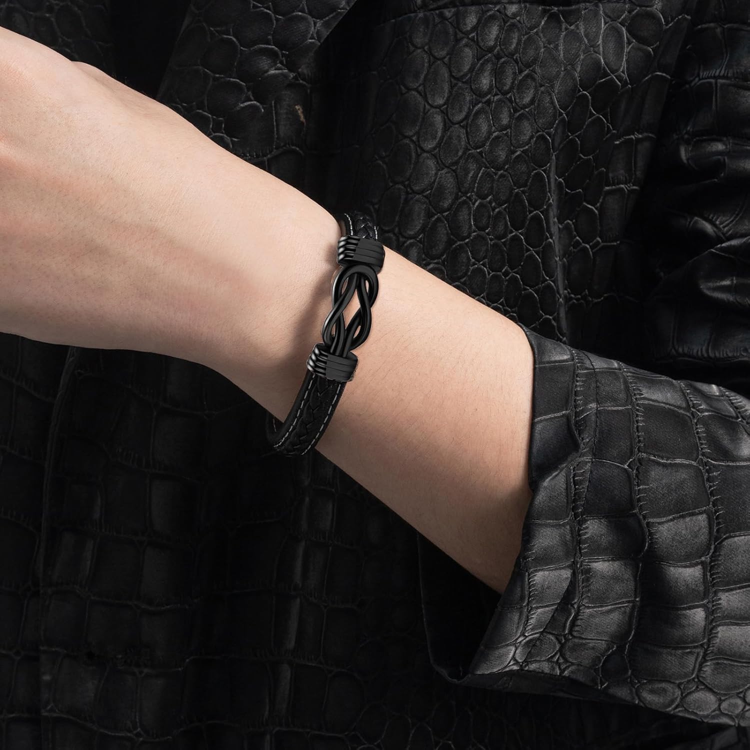 YBISNAIRE Gifts for Men Infinity Leather Bracelet for Dad New Daddy Husband Boyfriend Son Grandson Brother Nephew Uncle Black Braided Engraved Leather Jewelry Gifts for Fathers Day Birthday Christmas - Image 6