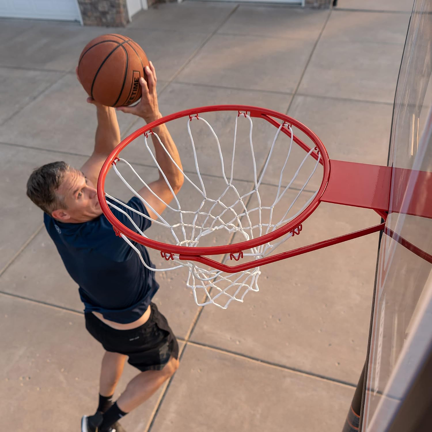 Pro Court Height Adjustable Portable Basketball System, 44 Inch Backboard, Red/White
