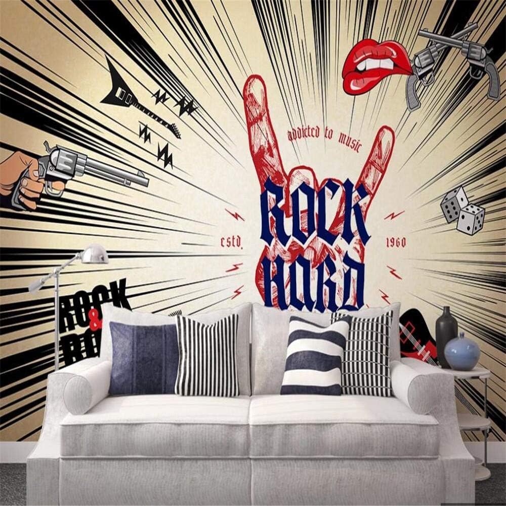 Musica Rock Labbra Rosse Strumenti Musicali Moderna Carta Da Parati 3d In Seta Goffrata Materiale Ideale Per La Camera Letto Del Soggiorno-250cm×170cm