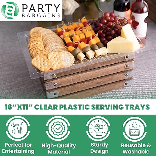 Miniatura 7 de PARTY BARGAINS Bandejas de plástico para servir de 16 x 11 pulgadas, paquete de 8 bandejas desechables de plástico transparente, ideales para bodas,
