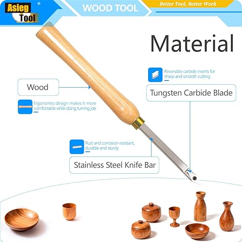 Miniatura 3 de Mini torno de madera con punta de carburo, herramientas de torneado, conjunto combinado de acabado de detallador más duro con mango de madera e