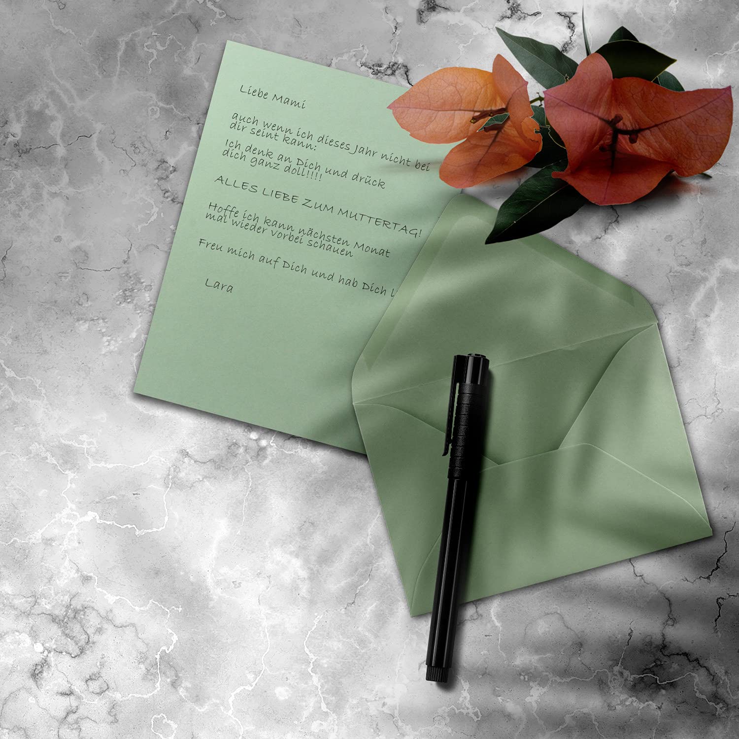 FarbenFroh by Gustav Neuser Set di 25 fogli carta da lettere opaca DIN A5 con buste C6 incollaggio a umido verde eucalipto