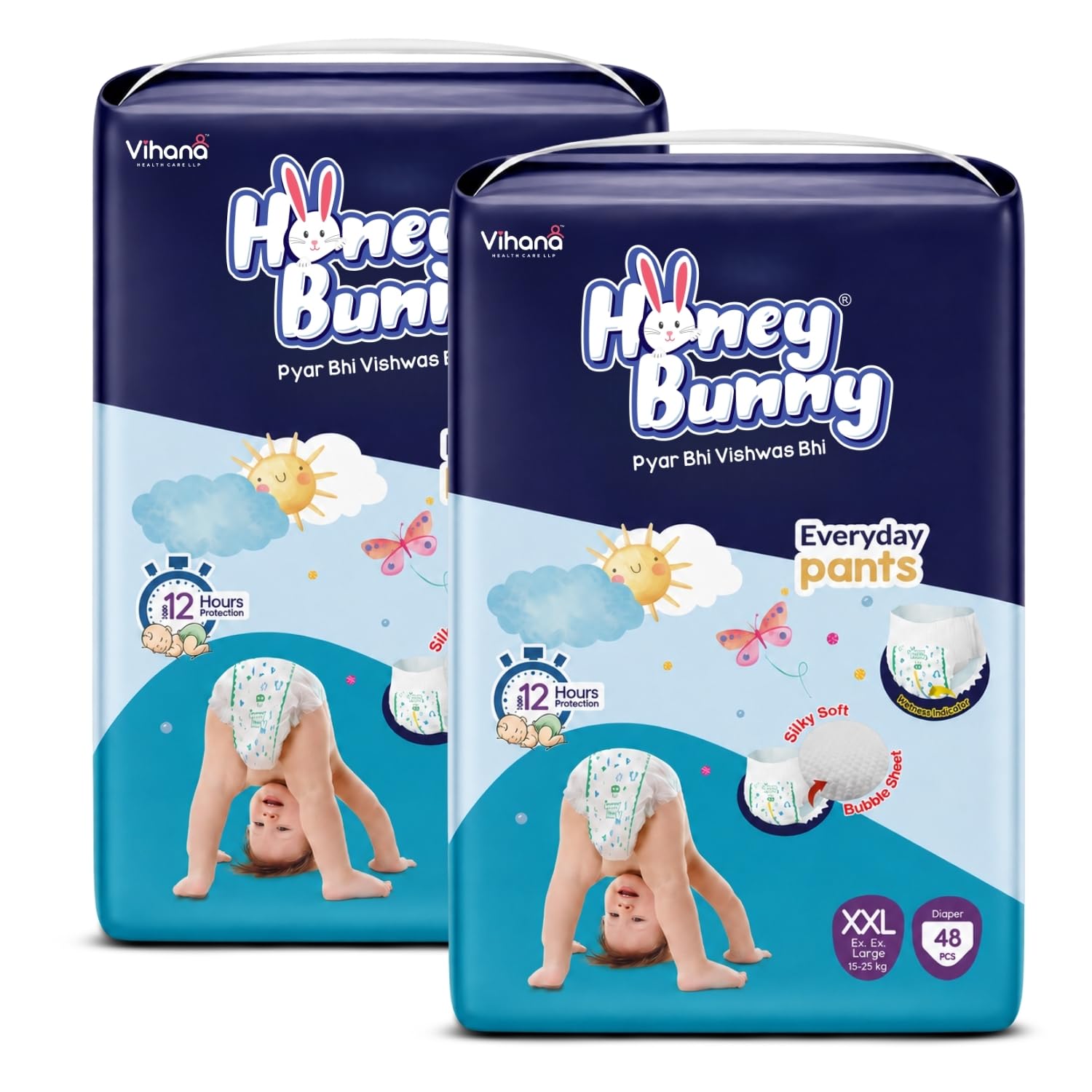 Honey Bunny Everyday Baby Diapers Pants | Extra Extra Large (XXL), 96 Count, 17-25 kg | Silky Soft on Skin | 12 Hours Protection Baby Diaper-image-21