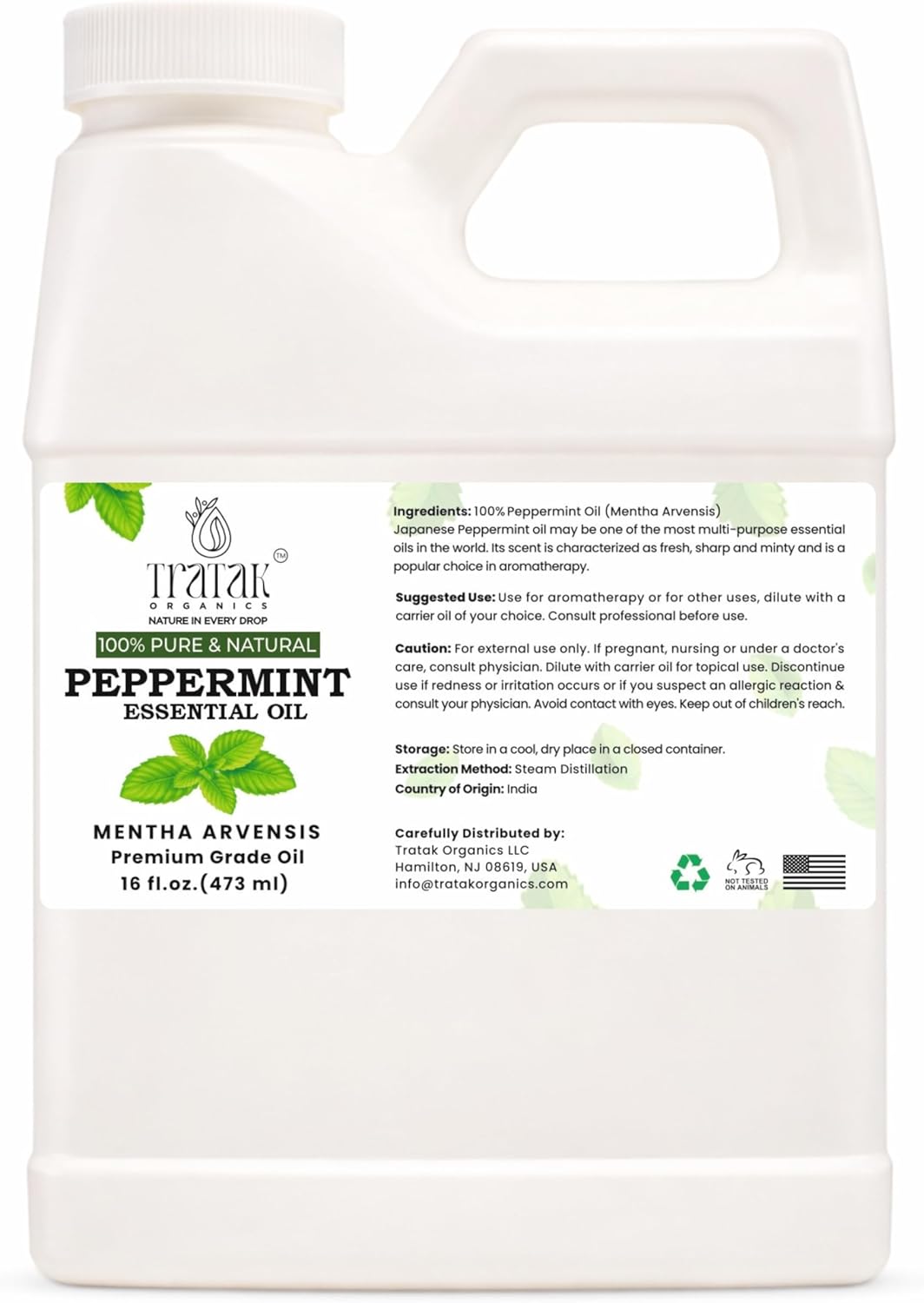 16 fl oz - Peppermint Essential Oil 100% Pure, Uncut and Natural, 16 fl oz - Peppermint Essential Oil for Aromatherapy, Diffuser, Hair Care, Skin Massage - with Dropper