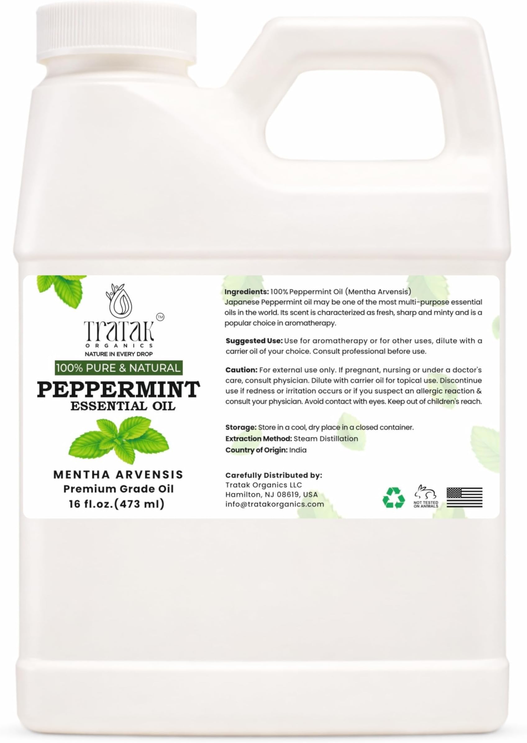 16 fl oz - Peppermint Essential Oil 100% Pure, Uncut and Natural, 16 fl oz - Peppermint Essential Oil for Aromatherapy, Diffuser, Hair Care, Skin Massage - with Dropper