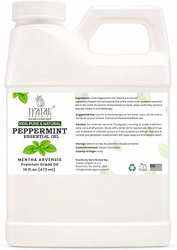 Aceite esencial de menta 100% puro, sin cortar y natural, 16 onzas líquidas, aceite esencial de menta para aromaterapia, difusor, cuidado del