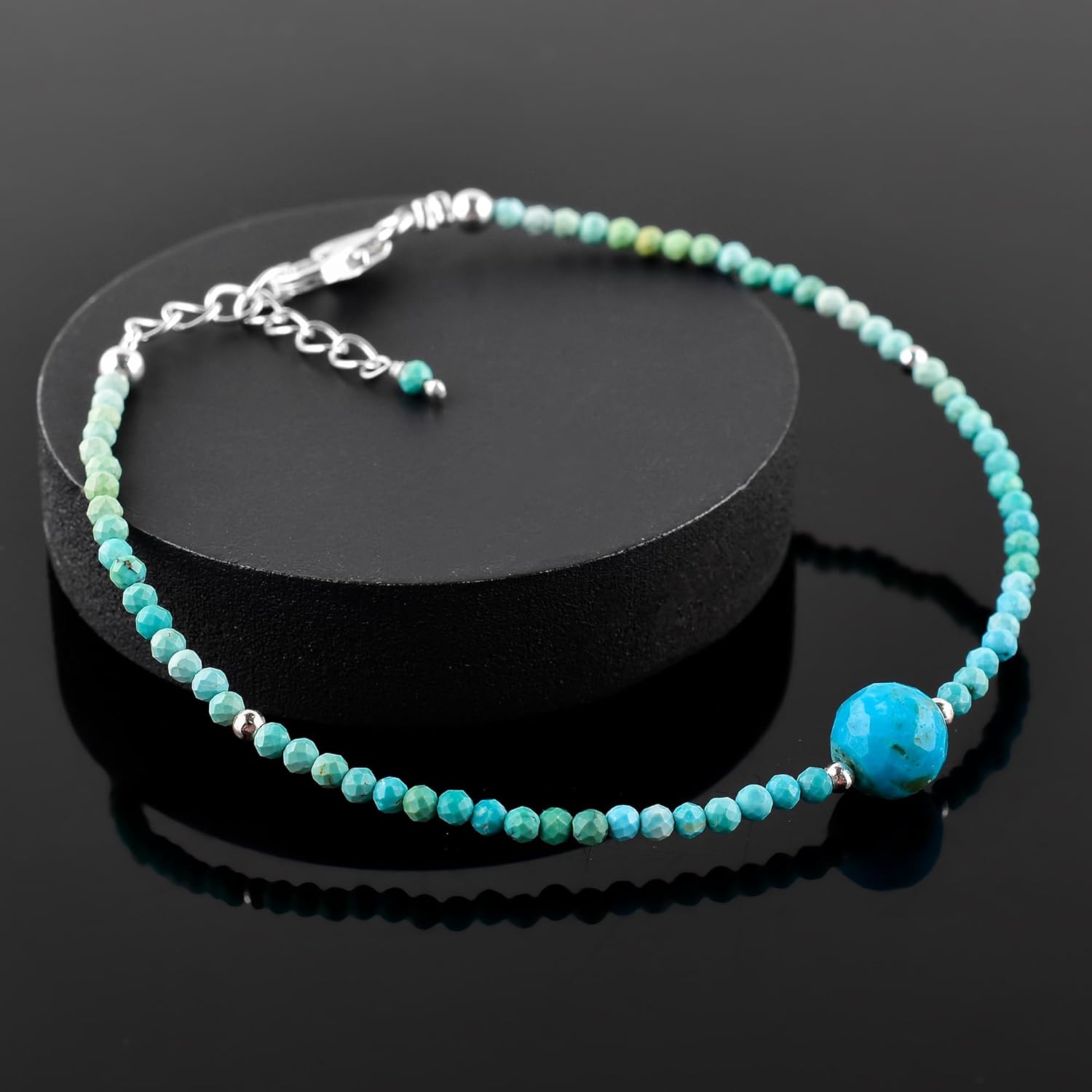 InfinityGemsArt Real American Turquoise Beads Bracelet, Designer Dainty Gemstone Jewelry, Natural Crystal, Birthstone, Gift for Women, Chakra Healing Crystals, 925 Sterling Silver 8 inch - Image 4