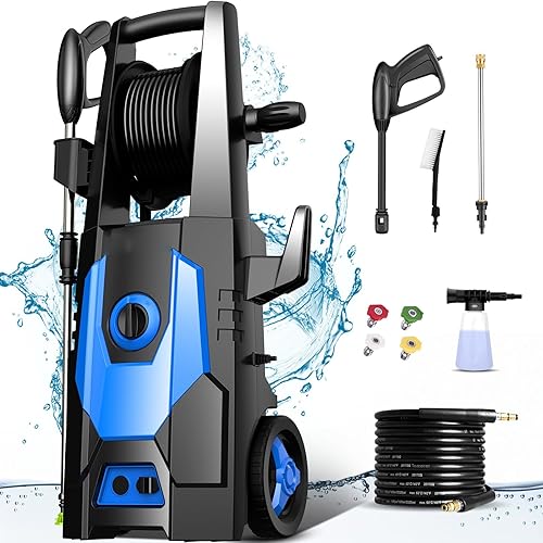 Homdox Lavadora a presión HD3500 3.1GPM Lavadora eléctrica a presión de 1800 W con 5 boquillas, cepillo, botella de jabón, arandela de diseño IPX5,