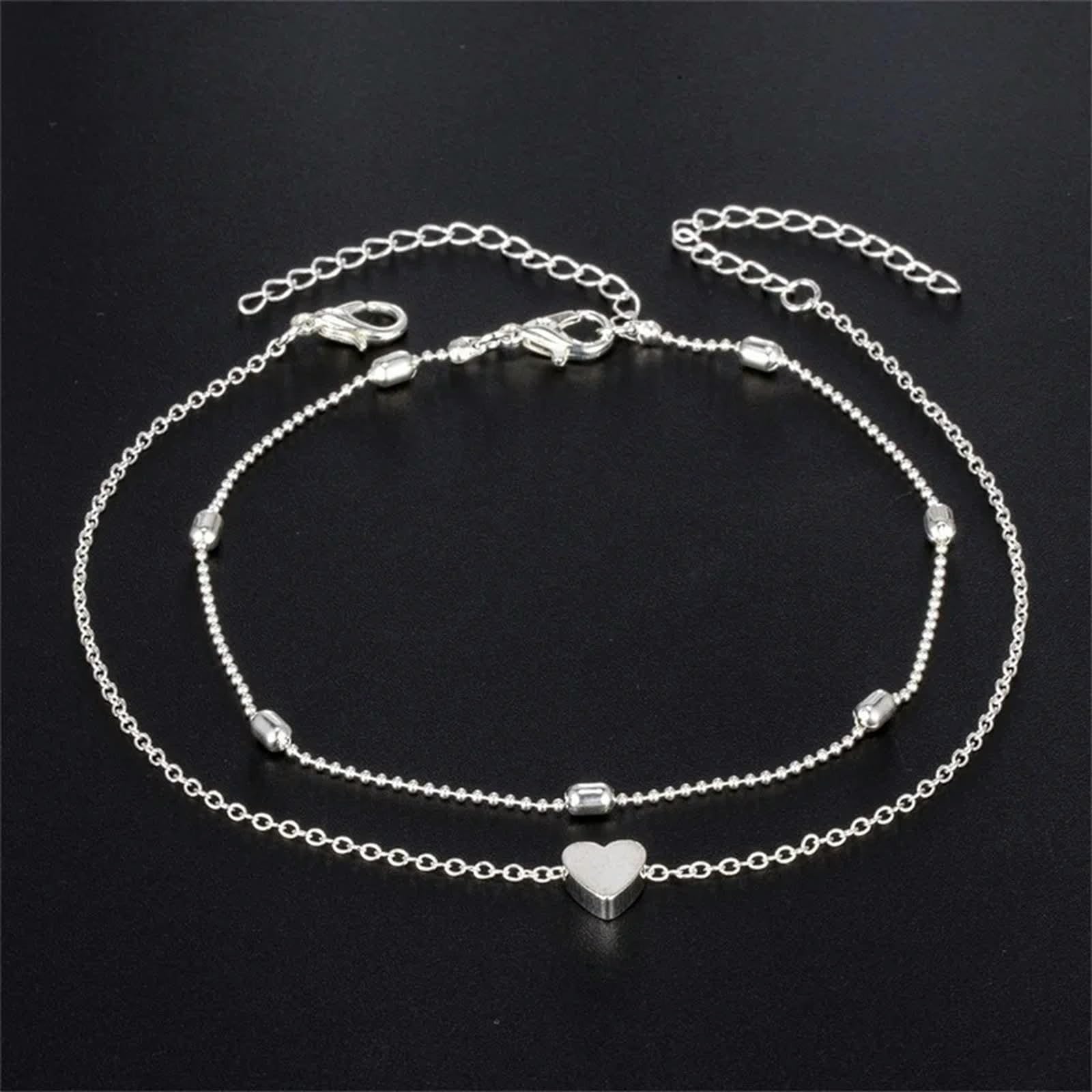 Cavigliera estiva da donna con perline rotonde, stile semplice e temperamento, a due piani, for le festività,Cavigliere