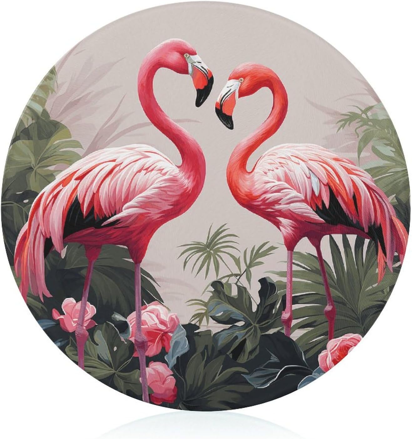 Chopping Block Flamingo Birds on Background Glass Cutting Boards Round Cutting Mat Portable Cut Mats for Kitchen Supplies Easy to Clean