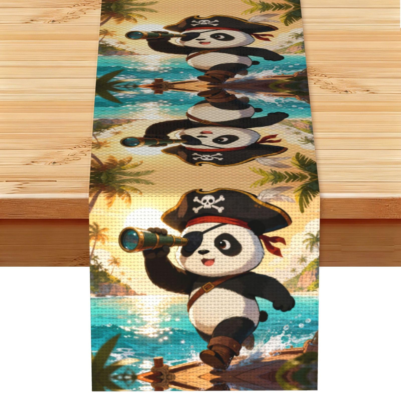 Panda Pirate Eye Linen Look Table Runner 13x72-Wrinkle Resistant Farmhouse Style for Dining Table Decor