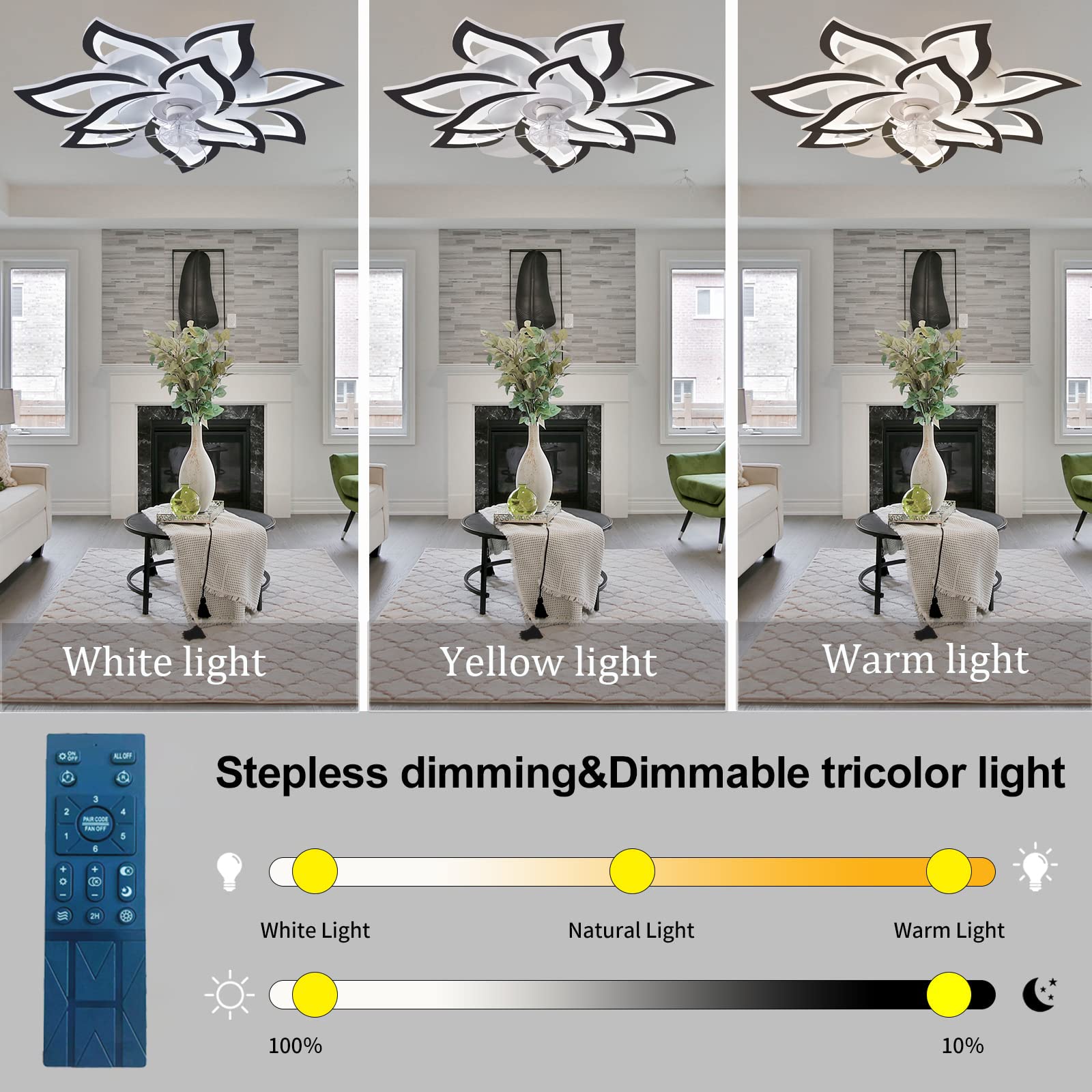 Luminaire Ventilateur Plafond Fleur Ventilateur Plafond Avec Telecommande Silencieux DC Motor