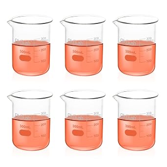 6 Pcs 300mL Glass Beaker Set, Low Form Beakers, Graduated Glass Beakers for Lab, Classroom, Craft, Kitchen,BKLG300A6-X