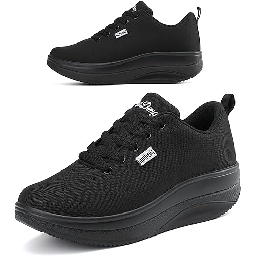 RUIDENG Walking Shoes for Women Air Cushion Nurse Slip Resistant Work Running Sneakers Platform Sneakers Comfortable Rocker Thick-Soled Weight Light