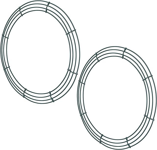 Sumind 2 Pack Wire Wreath Frame Wire Wreath Making Rings Green for New Year Valentines Decoration (16 Inch)