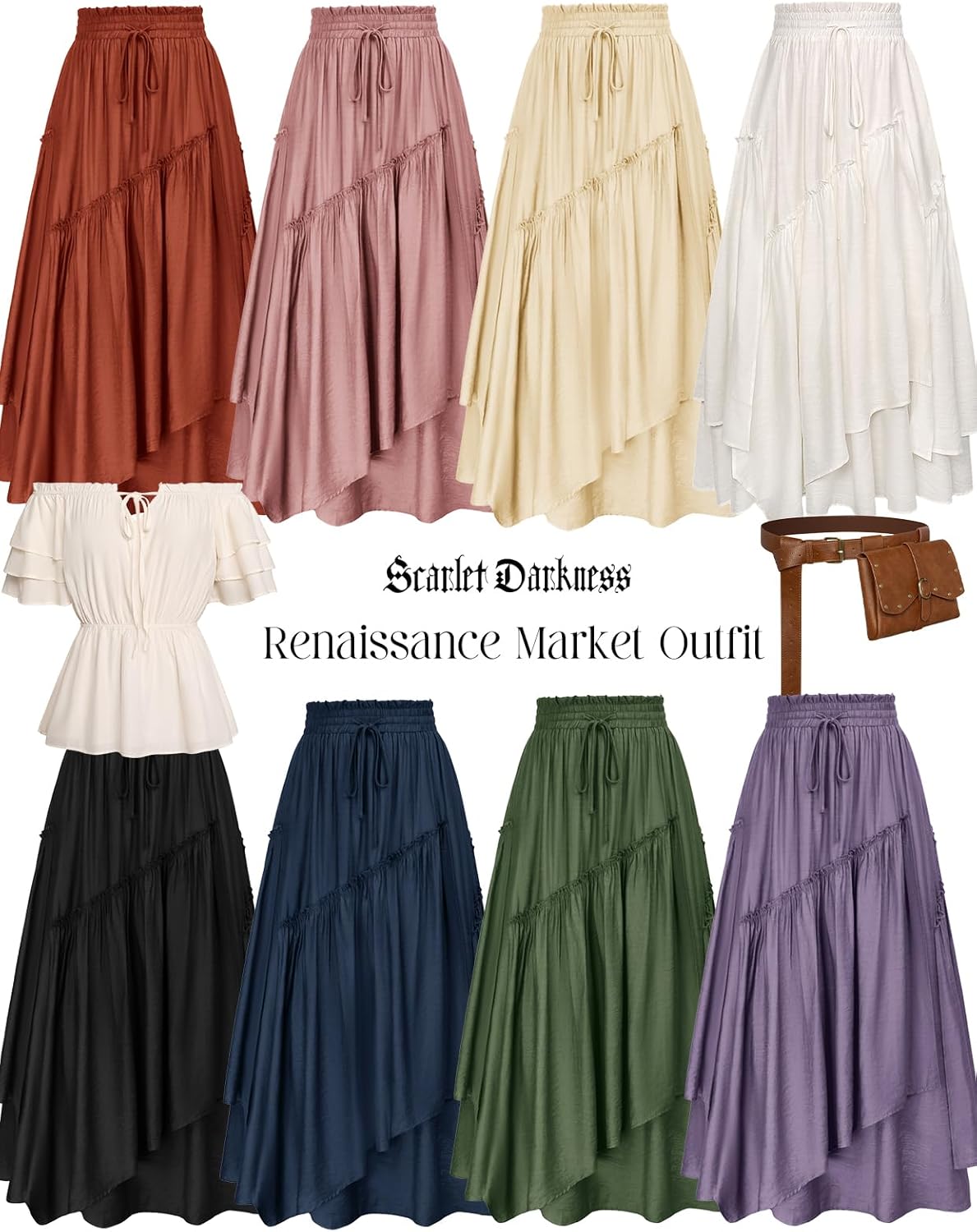 Scarlet Darkness Long Skirts for Women Renaissance Costume Pirate Maxi Skirt Plus Size with Pockets - Image 6