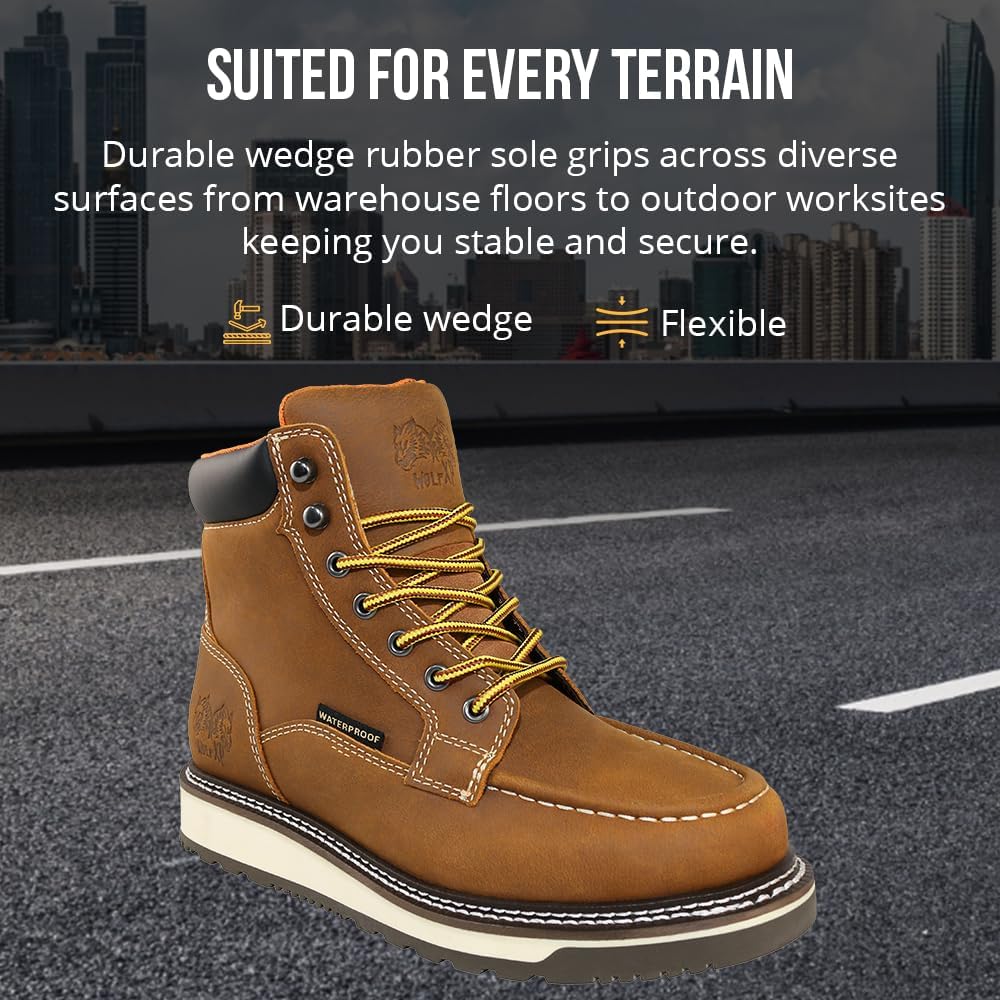 WOLF Heavy Duty Men’s Work Boots – Genuine Leather, Oil & Slip Resistant, Water Proof, Insulated Safety Construction Boots for Men