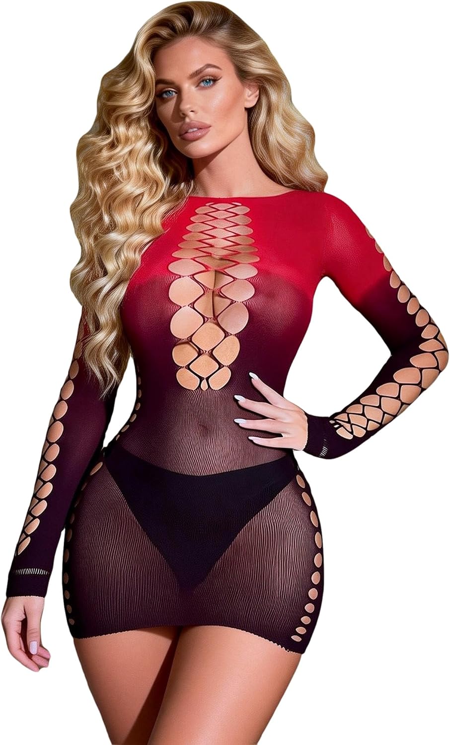 Women's Sexy Sheer Mesh Bodysuit - Stretchy See-Through Teddy Lingerie for Valentine's & Honeymoon