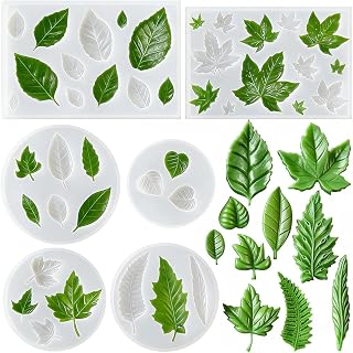 6Pcs Leaf Silicone Mold Cake Decoration Fondant Molds for Cupcake Topper Dessert Chocolate Silicone Maple Leaf Mold Clay Molds for Crafts Soap Resin Fern Leaves Mould for DIY Earrings Necklace