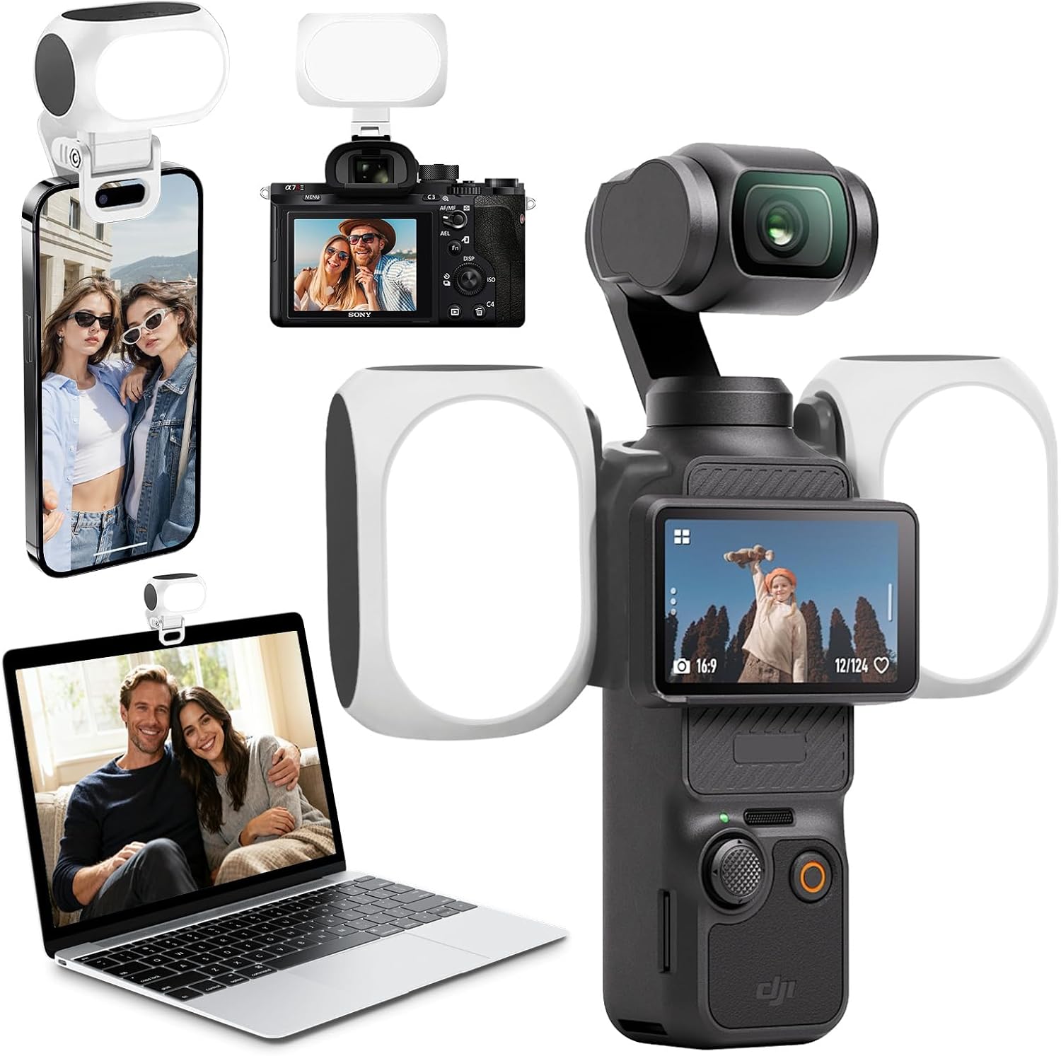 Magnetic Fill Light for DJI Osmo Pocket 3 & Xtra Muse, 800mAh CRI 95, 3000K-6500K Color Temp, 10-Level Brightness 3 Color Modes, Rechargeable Mini LED Light for Phone Camera Gimbal Accessory