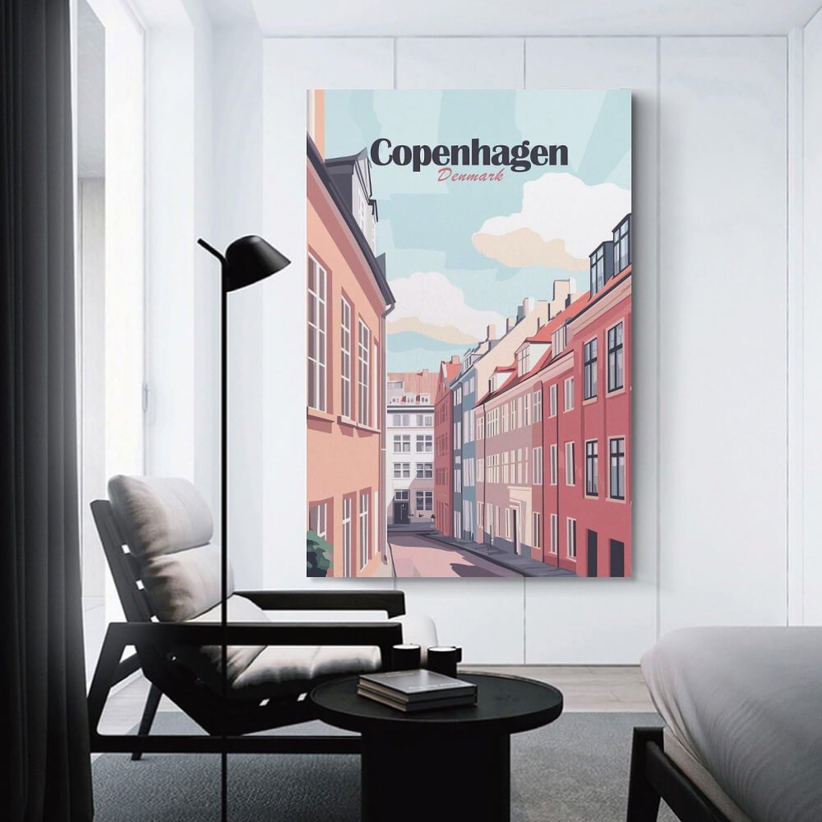Junmoney Room Decor Wall Art Copenhagen, Denmark Cityscape Illustration, 24x36inch(60x90cm), for Hallway, Bedroom Or Modern Interiors, Gift Idea for Housewarming And Birthdays