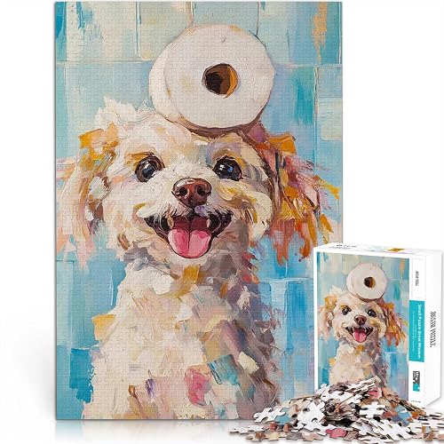Puzzle de 1000 Piezas para Adultos Perro con Papel higiénico Juego desafiante y Juego Familiar Adecuado…