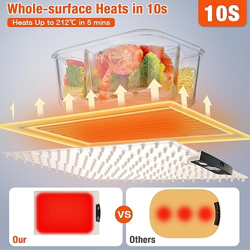 Miniatura 4 de Tapete de calentamiento de alimentos con 7 temperaturas, temporizador de 2 a 12 horas y bloqueo para niños, bandeja de calentamiento eléctrica