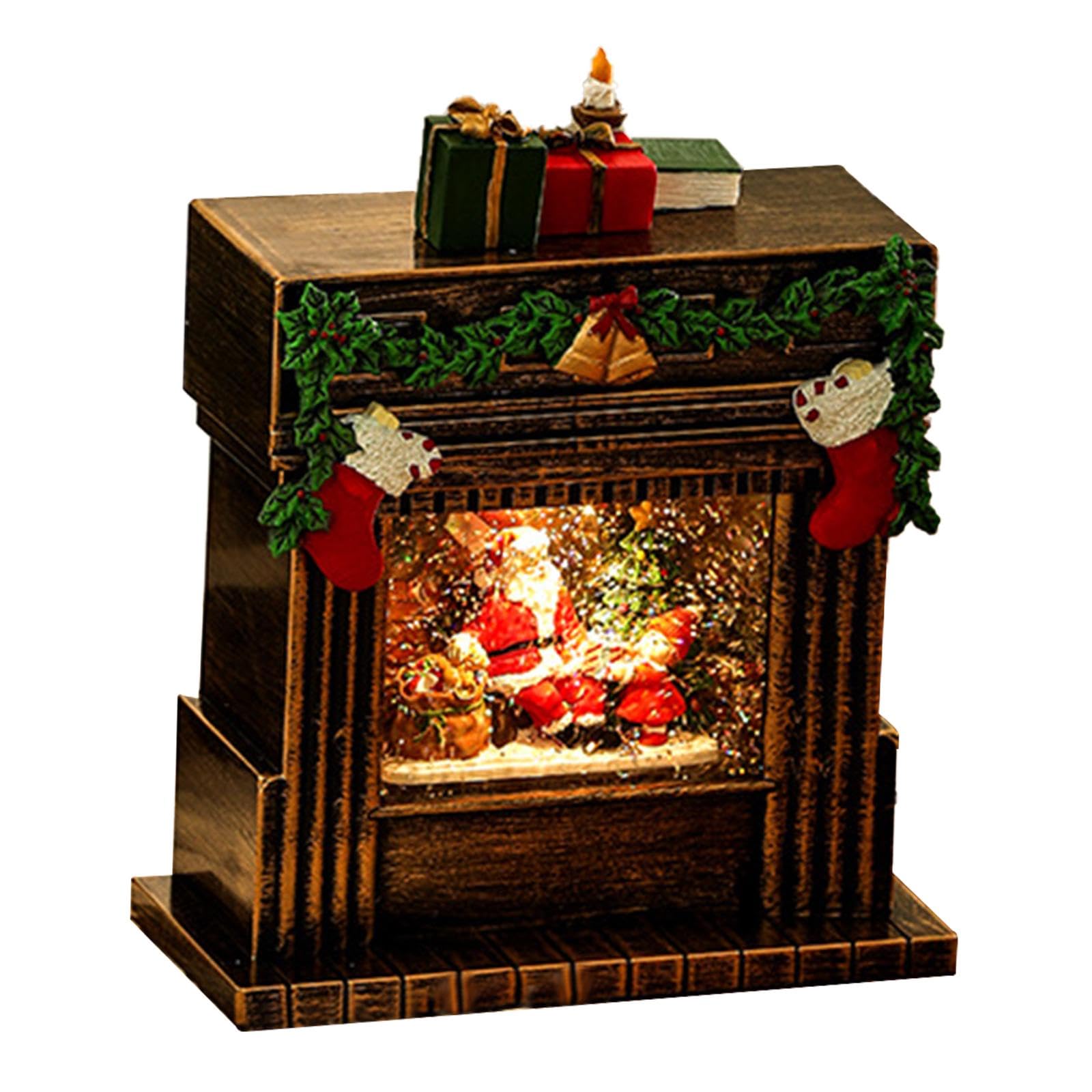 Bola de nieve navideña para chimenea y centro de mesa con Papá Noel dorado