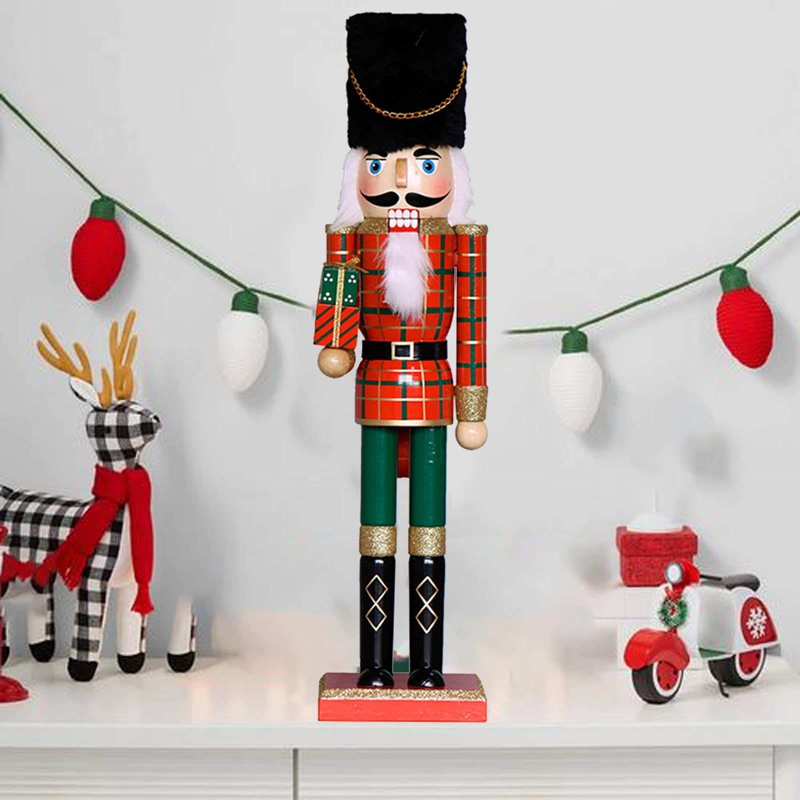 Nussknacker-Figur, Soldat aus Holz, Festliche Dekoration, handbemalt | Stabiler Standfuß, ideal für Weihnachtsdekoration, Regale, 12 x 11 x 50 cm