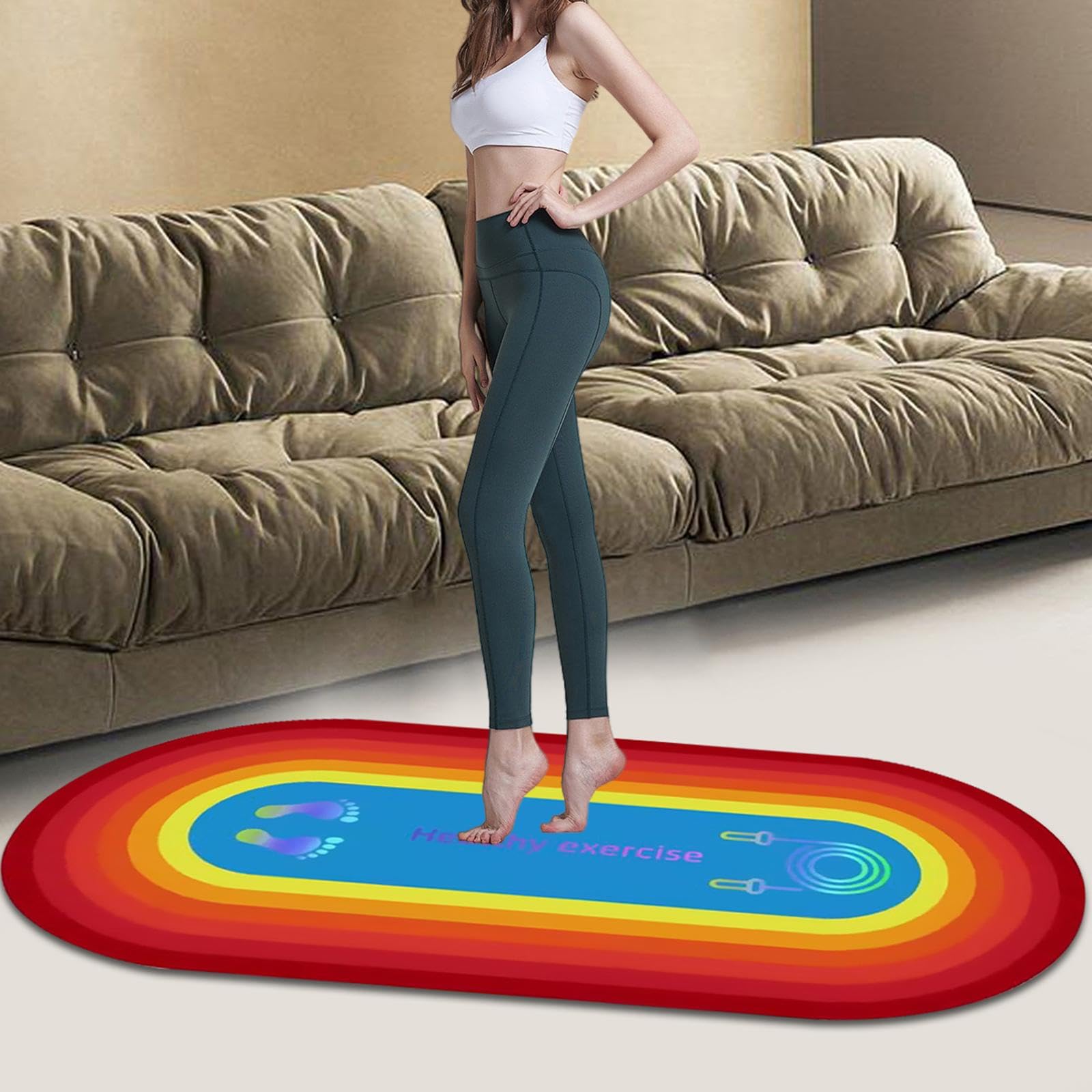 QSTDGVPW Premium Jump Rope and Mat Set for Home Gym Workouts, Red