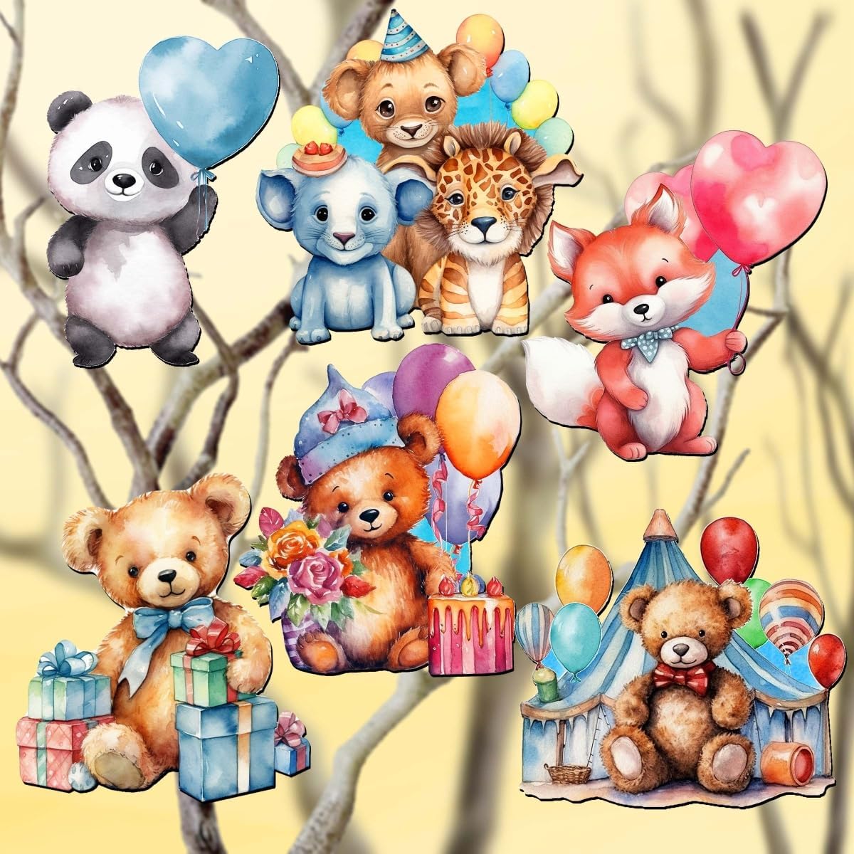 8090035C-S6 2 x 2 x 0.25 in. Happy Birthday Decorative Wooden Clip-on Ornaments Christmas Decor Set of 6
