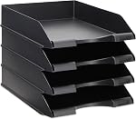 Stockroom Plus 4 Pack de bacs en papier empilable noir pour les documents de lettre, les organisateurs de fichiers de bureau pour les fournitures de bureau, support de plateau de bureau empilables pour le stockage du papier (10 x 13.45 x 2.5 dans)