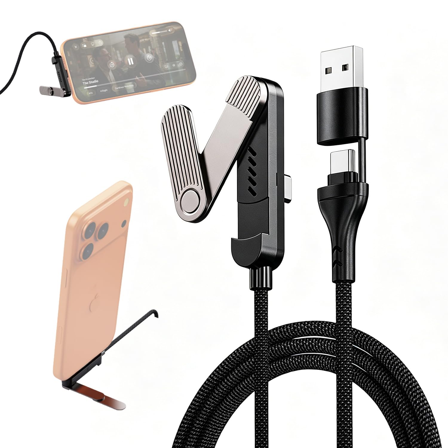 Verilux® PD 65W Type C Cable Fast Charging with Stand 1.5M/4.9Ft | 2 in 1 Right Angle C Type Charger Cable with 480MBPS Data Transfer for iPhone 17/17 Pro/17 Pro Max/16/15, Galaxy S26/S25/S24-image-44