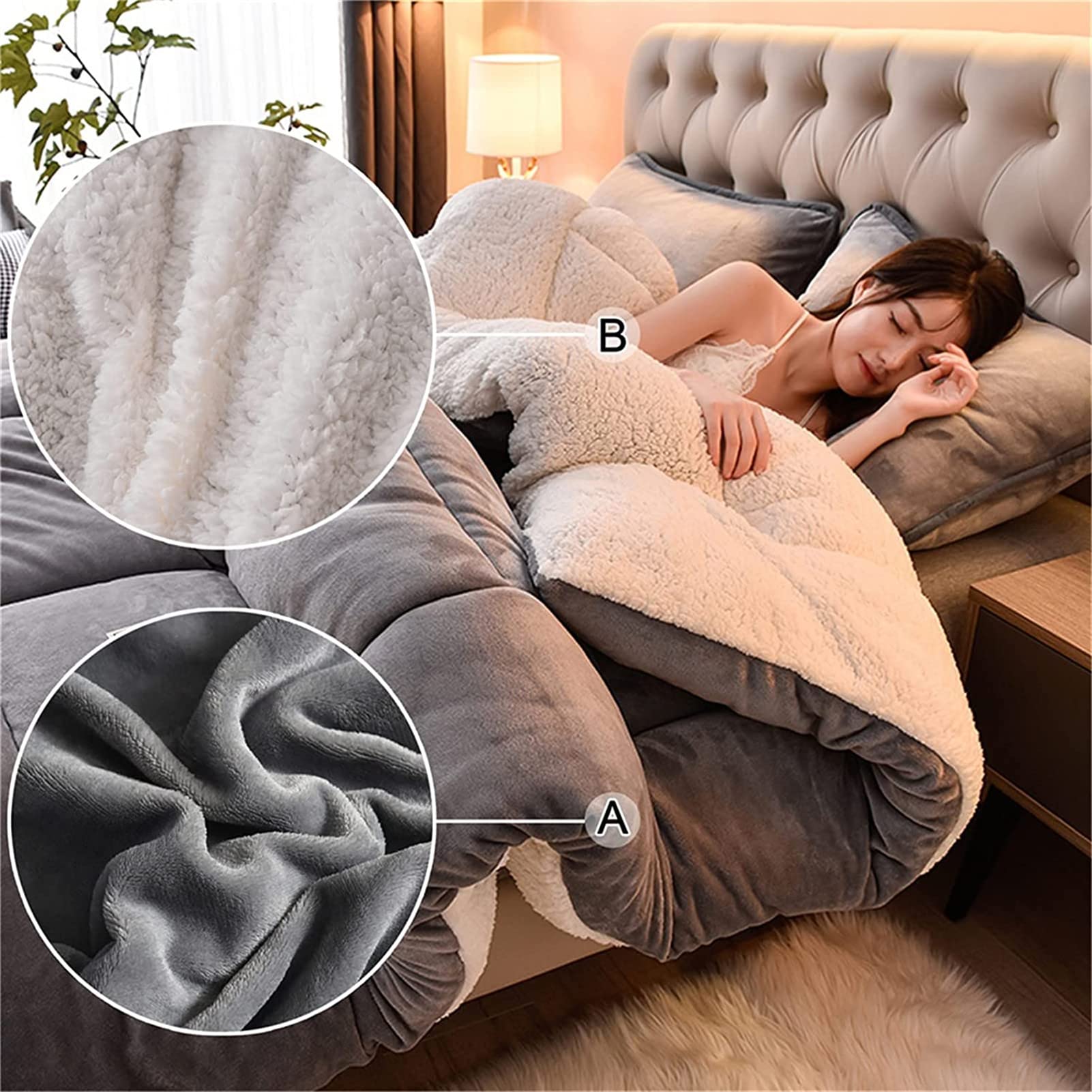 Dicke Decke,Baumwoll-Bettdecke Dicker Und Dichter Fleece-Lamm-Samt-Stoff, Warmer Kaschmir-Quiltkern, Super Weiche Bettwolle-Wollfleece-Decke (Grey,150x200cm-2kg) Küche, Haushalt & Wohnen