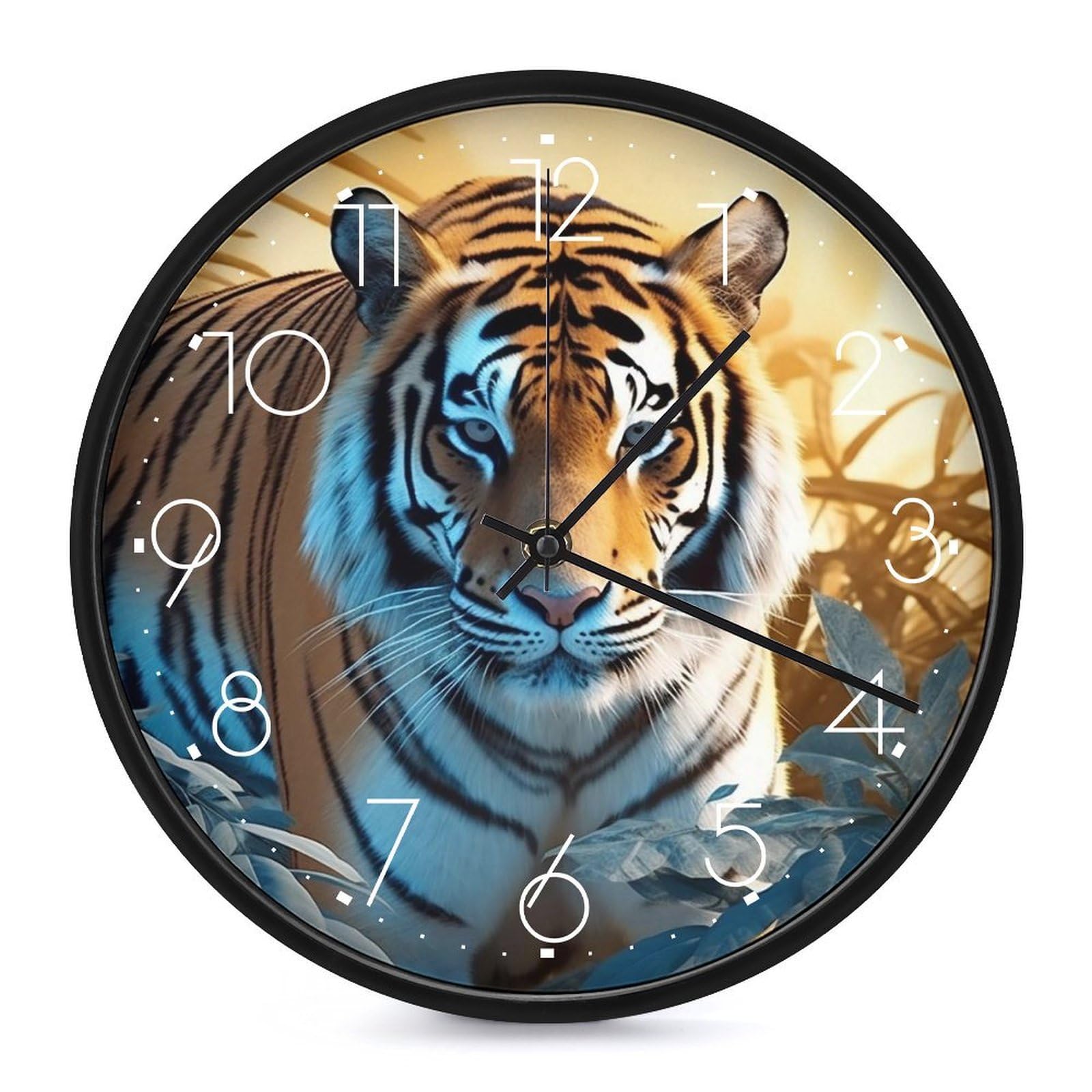 DWVTSLH African Wildlife Tiger Wall Clock 10 Inch Silent Non-Ticking Modern Clocks Battery Operated - Decorative Wall Clocks for Bedroom Living Room Kitchen Office Wall Decor Gift Idea