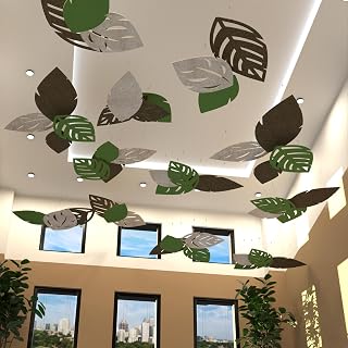 Leaf Shaped Acoustic Ceiling Tiles | Sound Absorbing & Noise Reducing Hanging Panels | 0.85 NRC Recycled PET Felt | Decorative Ceiling Panels for Home, Office & Classroom | 32x47 | Black