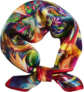 Sichdew Women's 100% Mulberry Silk Square Scarf 21x21 - Lightweight Digital Print Neckerchief Hair Wrap Gift