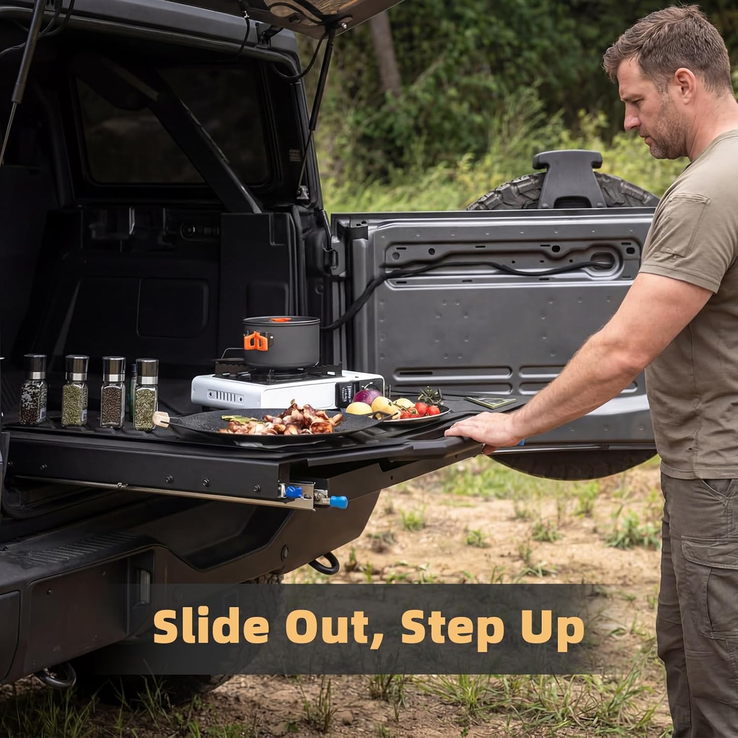 Slide Out Tailgate Fit for Ford Bronco 2021-2025 4-Door Double Extend Trunk Table Pull Out Cargo Shelf Bronco Accessories Cargo Organization
