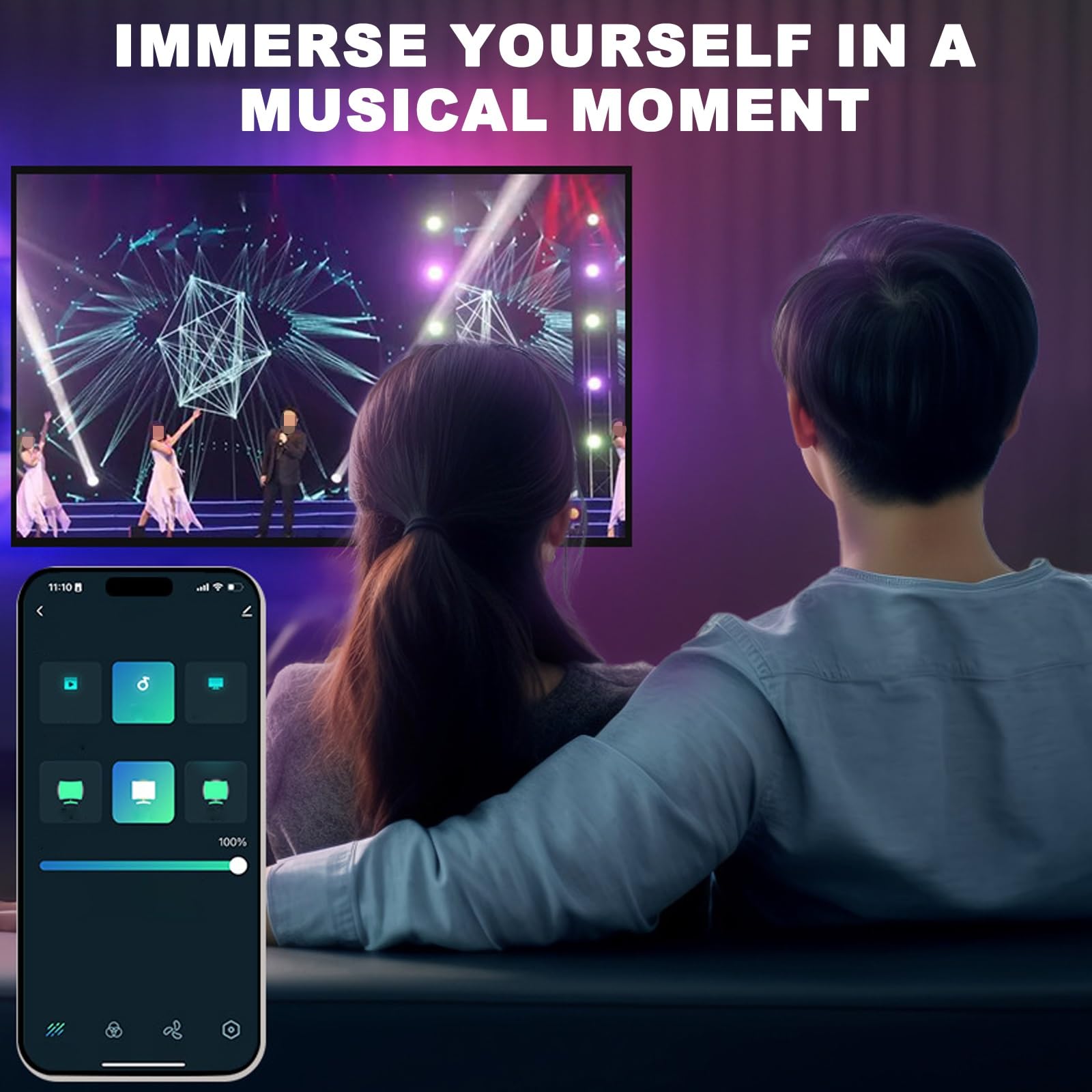Luci Led Intelligenti Per La TV, Controllo Vocale Striscia Luci Led, Può Essere Lo Stesso Schermo Con La TV, Più Modalità Di Commutazione, Adatto Per Camera Da Letto, Soggiorno, TV Sfondo Muro(75-85IN