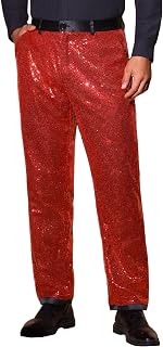 Lars Amadeus Men's Sequin Pants Casual Party Straight Leg