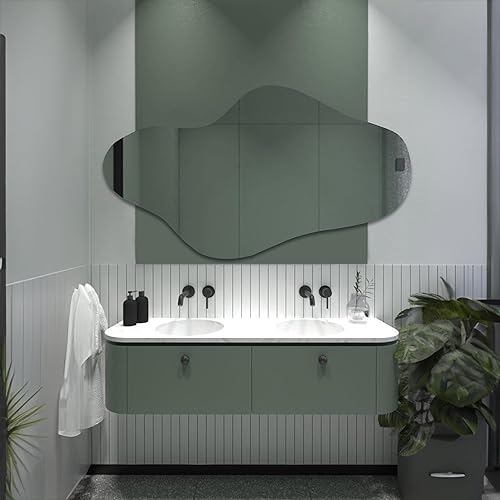 Miniatura 8 de KT WALL ART Espejo de pared con iluminación LED asimétrica para baño, espejo de tocador irregular con luces, espejo de pared iluminado LED
