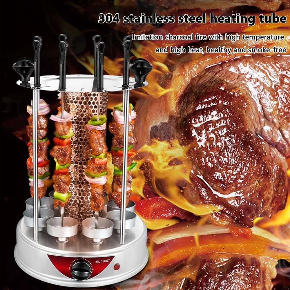 Automatic Rotary Electric Kebab Machine, Automatic Rotary Grill Smokeless Skewers, Built-in Oil Pan - Suitable for Outdoor Camping, 10 Barbecue Sticks