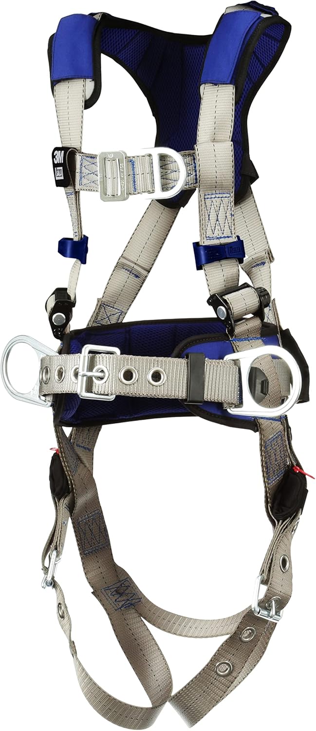 3M DBI-Sala ExoFit X100 Comfort Construction Climbing/Positioning Safety Harness Fall Protection with Body Belt, Hip Padding, Multiple D-Rings, Pass-through Chest and Tongue Leg Buckles,1401077, Large