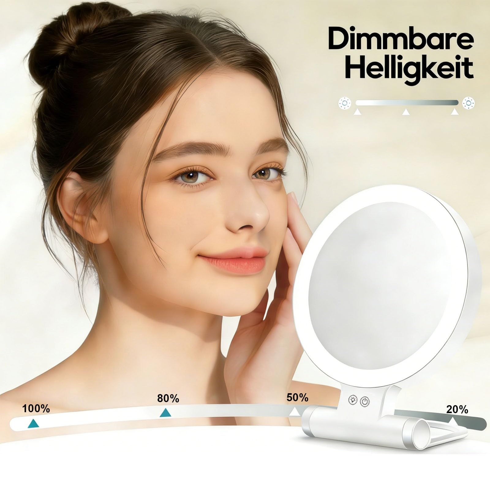 Specchio cosmetico con illuminazione, specchio ingranditore bilaterale 1X/30X con luce, 3 modalità di illuminazione, dimmerabile con ingrandimento, specchio portatile da viaggio con luce