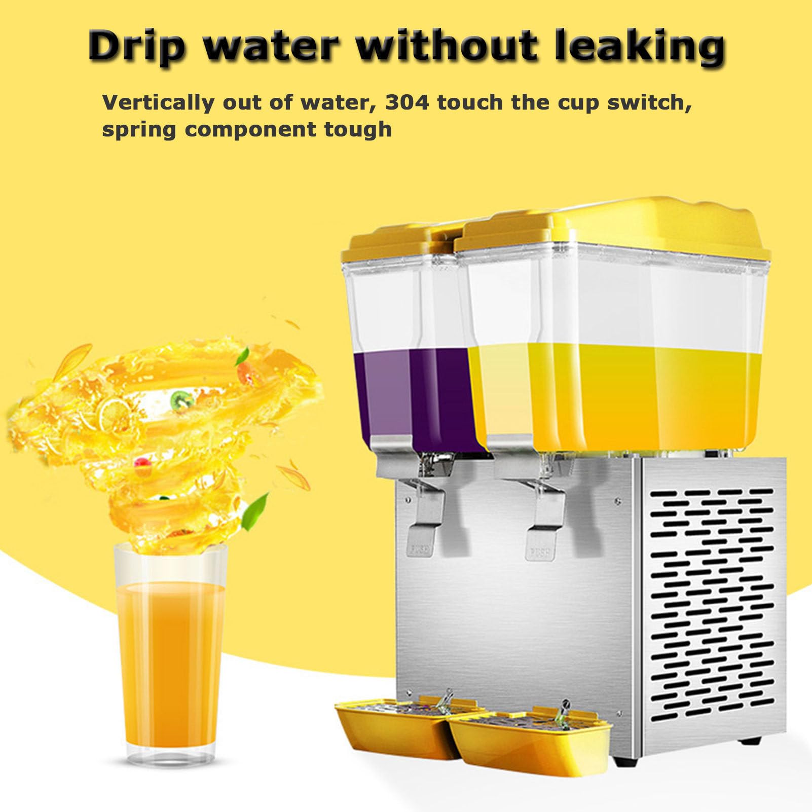 Dispenser per succhi freddi e caldi 32L in acciaio inossidabile trasparente per bevande commerciali dispenser a due teste spremiagrumi argento